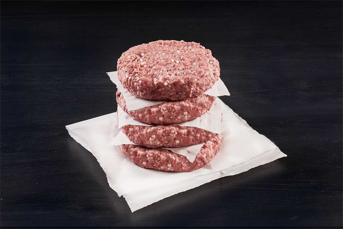 beyond meat patties stacked